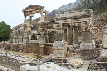 Fountain of Trajan, the Nympheum, on Curetes Street  which was dedicated to the emperor Trojan along the Curetes Road in the ancient city ruins of Ephesus, Turkey near Selcuk.