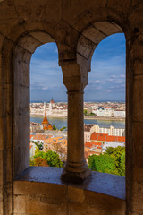 Beautiful view of Budapest historic center with the famous Hungarian Parliament and Danube River from Fisherman's Bastion Towers