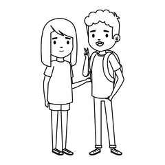 cute little kids couple with school bag characters