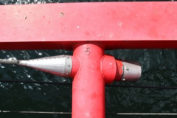 Different bollards and technical installations of vessel traffic at the port in Kiel Germany