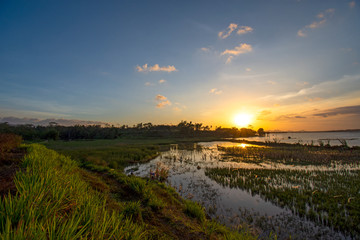 Fototapeta na wymiar Beautiful sunsets on the banks of the river Indonesia in Java