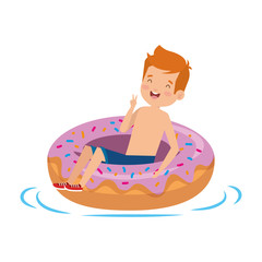 cute little boy with swimsuit and donut float