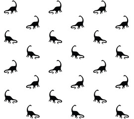 Vector seamless pattern of diplodocus dinosaur silhouette isolated on white background