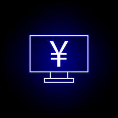 monitor yuan icon in neon style. Element of finance illustration. Signs and symbols icon can be used for web, logo, mobile app, UI, UX