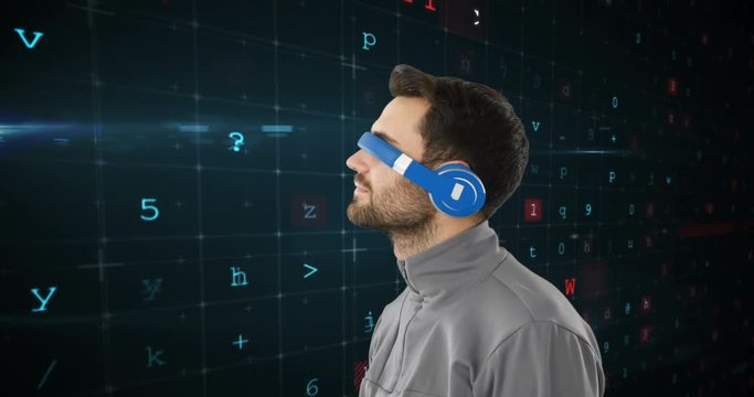 Man wearing virtual goggles 4k