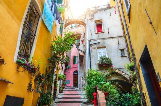 Traditional cozy street in city San Remo, Italy
