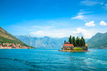 Beautiful mediterranean landscape. St. George Island near town Perast, Kotor bay, Montenegro.