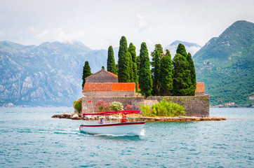 Beautiful mediterranean landscape. St. George Island near town Perast, Kotor bay, Montenegro.