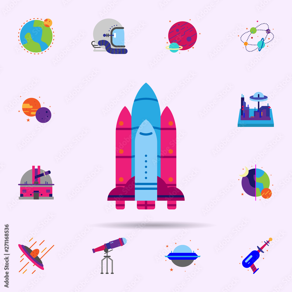 Poster space, space shuttle color icon. universal set of space for website design and development, app deve