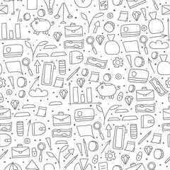 Seamless pattern of finance elements. Vector signs