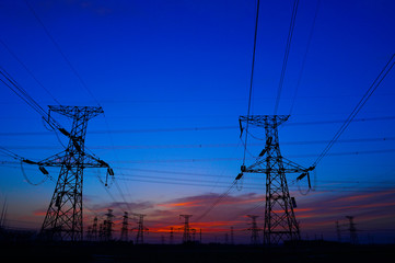 The power supply facilities of contour in the evening