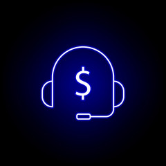 headphones dollar icon in neon style. Element of finance illustration. Signs and symbols icon can be used for web, logo, mobile app, UI, UX