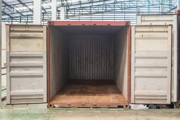 The container inside warehouse on shipment area.