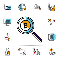 cryptocurrency, bitcoin, search, magnifier icon. Universal set of cryptocurrency for website design and development, app development