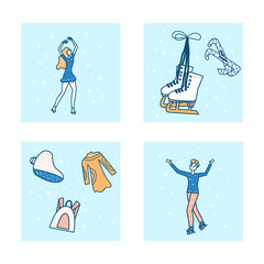Figure skating concept banner. Vector set cards.