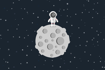 Flat design, Astronaut stand on the moon, Vector illustration, Infographic Element