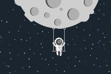 Flat design, Astronaut are swing on the moon, Vector illustration, Infographic Element
