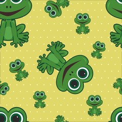 Vector illustration seamless pattern with cartoon frog