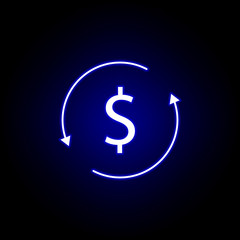 circle arrow dollar icon in neon style. Element of finance illustration. Signs and symbols icon can be used for web, logo, mobile app, UI, UX