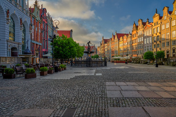 Gdansk, Poland - old town and beautiful Gdańsk tenement houses. Długa Street