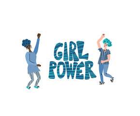 Girl power quote isolated. Vector color text.