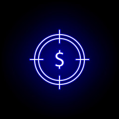 target dollar icon in neon style. Element of finance illustration. Signs and symbols icon can be used for web, logo, mobile app, UI, UX