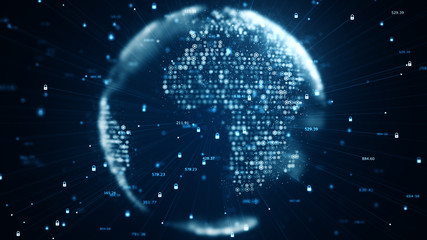 Cyber security and global communication concept. Analysis of information. Technology data binary code network conveying connectivity, Data and information protection protocol.