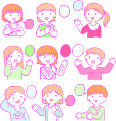Pop Illustration of cute people having a conversation set