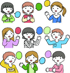 Illustration of cute people having a conversation set