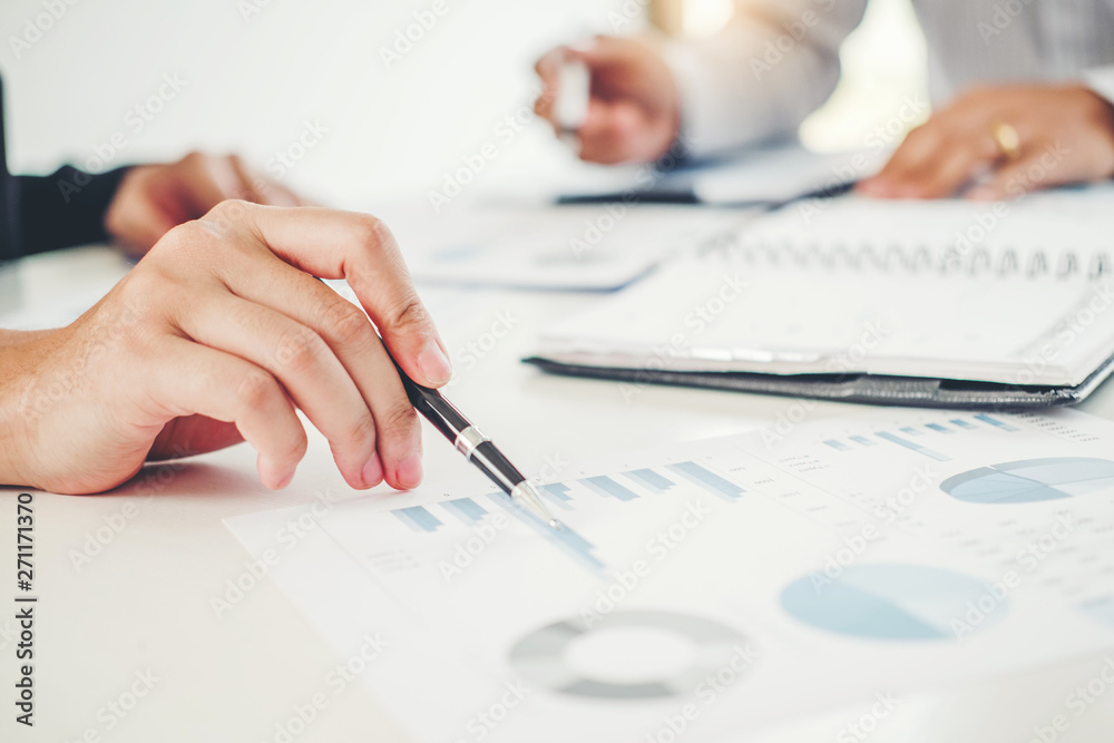 Poster business consulting meeting working and brainstorming new business project finance investment concep