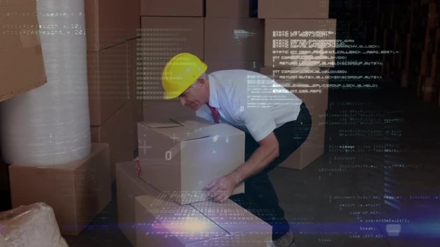 Man putting a box down and hurting his back