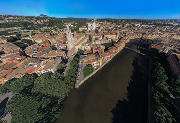 Aerial view in Girona, city of Catalonia,Spain. Drone Photo