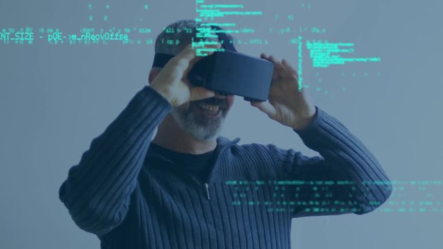 Adult man wearing virtual goggles