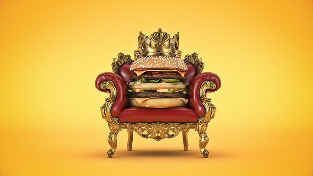Burger with crown. 3d rendering