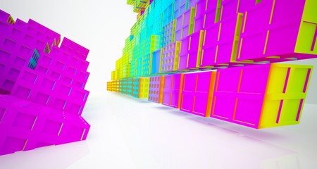 Abstract white and colored gradient parametric  interior  with window. 3D illustration and rendering.