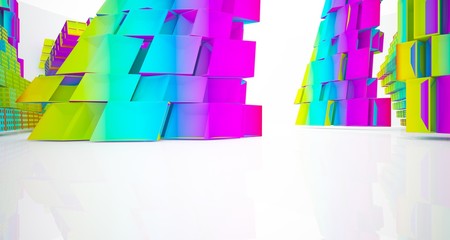 Abstract white and colored gradient parametric  interior  with window. 3D illustration and rendering.