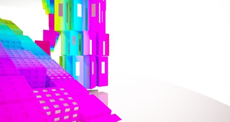 Abstract white and colored gradient parametric interior  with window. 3D illustration and rendering.