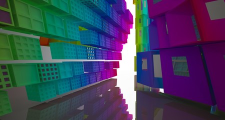 Abstract white and colored gradient parametric interior  with window. 3D illustration and rendering.