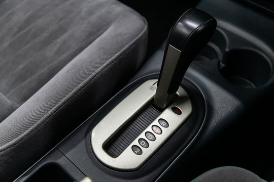 Close-up of the accelerator handle and buttons.  automatic transmission gear of car , car interior