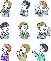 Illustration of hand-drawn sideways businessman set