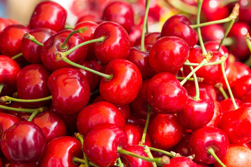 Closely arranged red ripe cherry background material, Dalian specialty red light cherry,Cerasus pseudocerasus