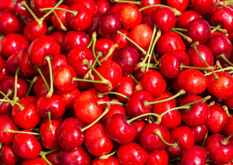 Closely arranged red ripe cherry background material, Dalian specialty red light cherry,Cerasus pseudocerasus
