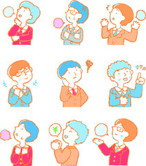 Pop color Illustration of a Businessman who responds sideways set