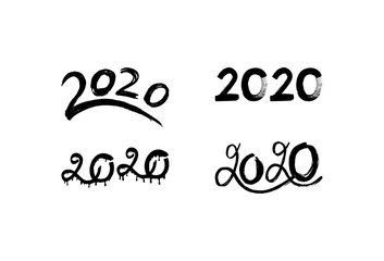 2020 handdrawn calligraphy set on white background.