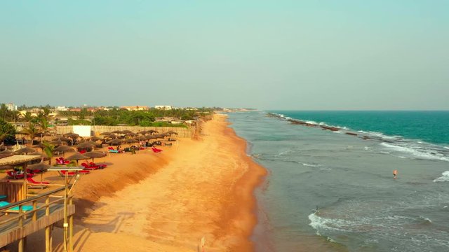 Fly over shot of the Lome Beach in Togo