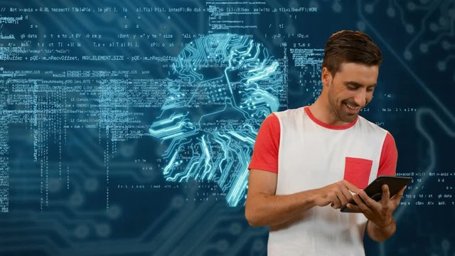 Man using a digital tablet