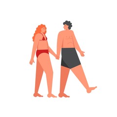 Romantic couple holding hands, vector flat style design illustration