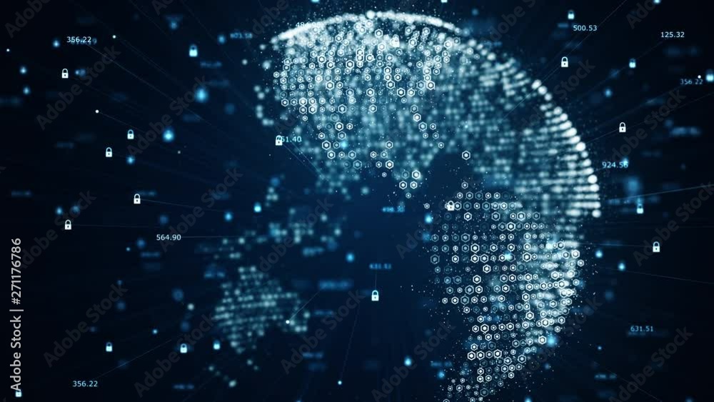 Poster cyber security and global communication concept. analysis of information. technology data binary cod