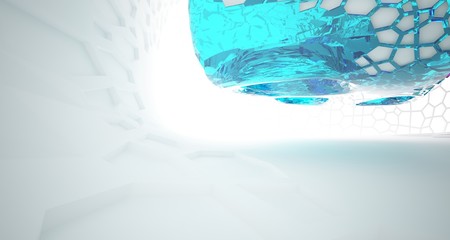 Obraz premium Abstract white and colored gradient glasses interior multilevel public space with window. 3D illustration and rendering.