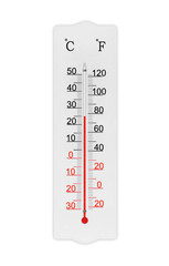 Atmosphere thermometer isolated on white background. Ambient temperature plus 25 degrees celsius